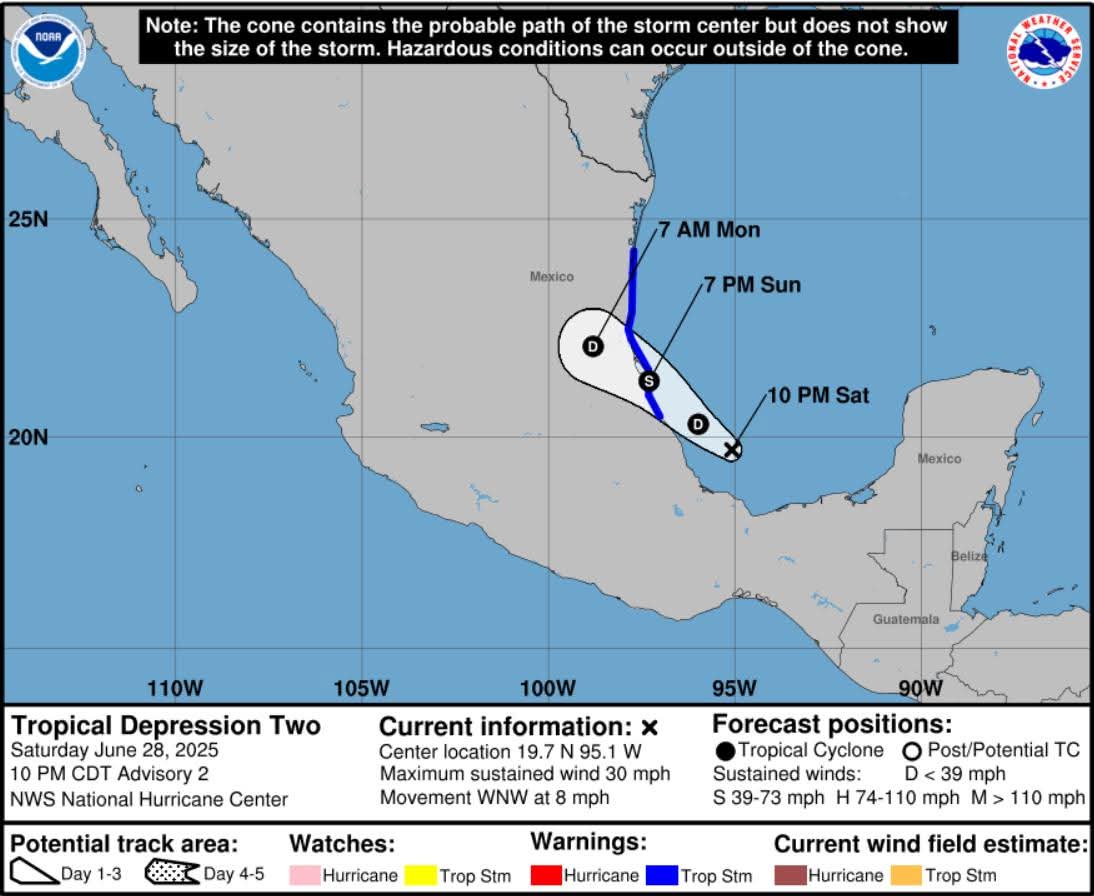 Activan Alerta Verde en el norte de Veracruz por avance de la Depresión Tropical Dos